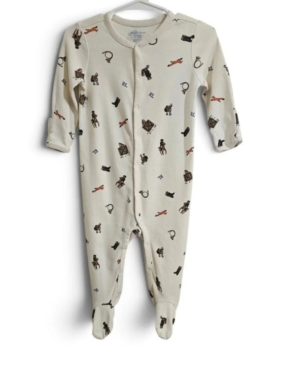 Ralph Lauren Cream Footed One-Piece with Polo Pony & Western Motifs
